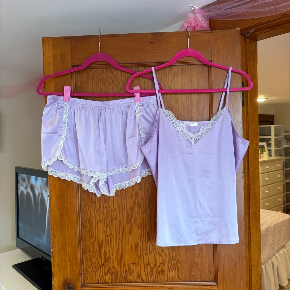 Lavender Lace Trim Sleepwear Set